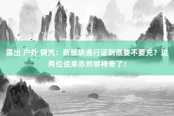 露出 户外 钢岚：新版块通行证到底要不要充？这两位说来亦然够神奇了！