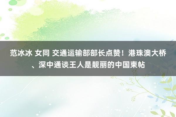 范冰冰 女同 交通运输部部长点赞！港珠澳大桥、深中通谈王人是靓丽的中国柬帖